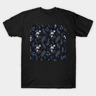 Black Night Flower Design Pattern T-Shirt